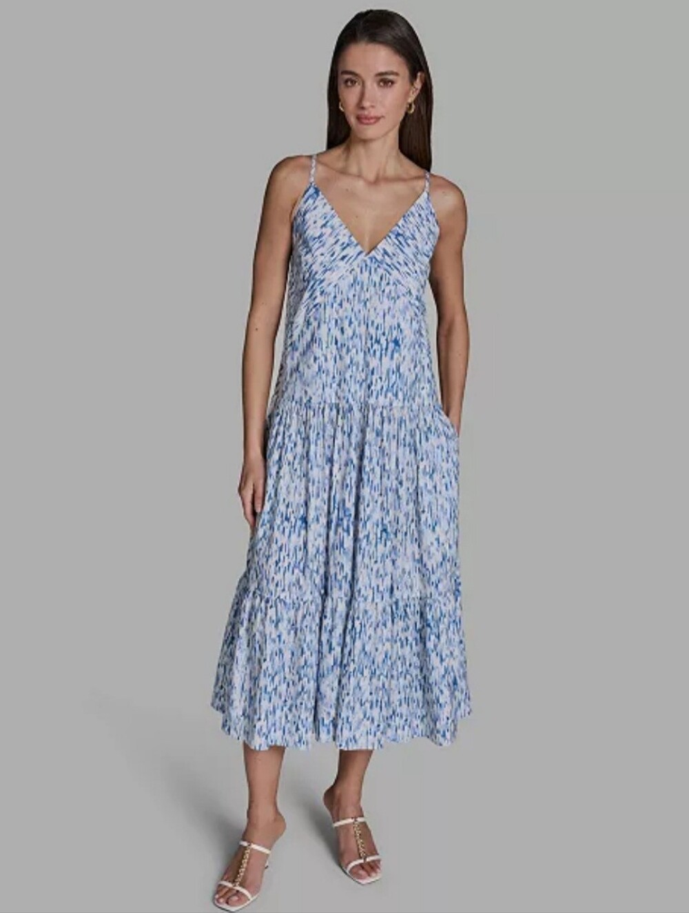 BCBG V-neck Tiered Blue midi dress 6